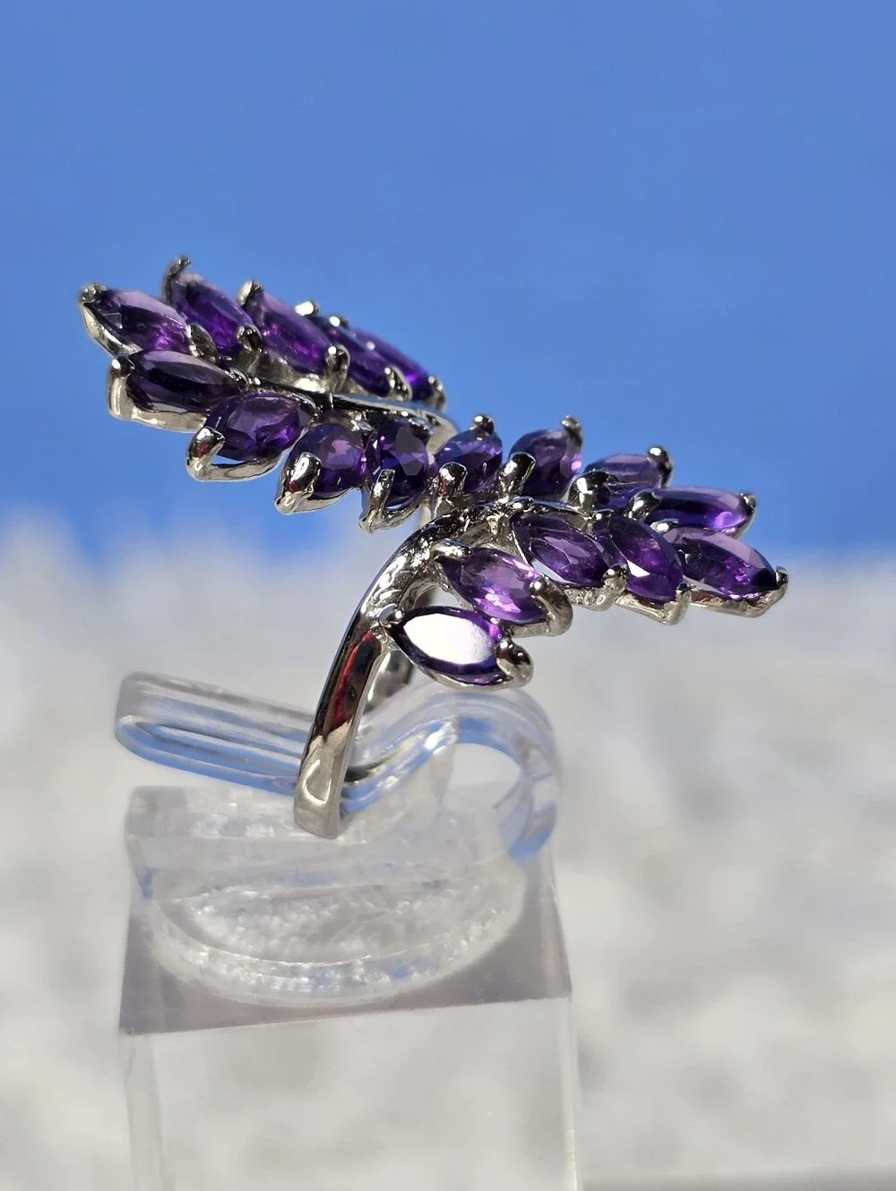 Amethyst Marquise Sterling Silver Bypass Ring